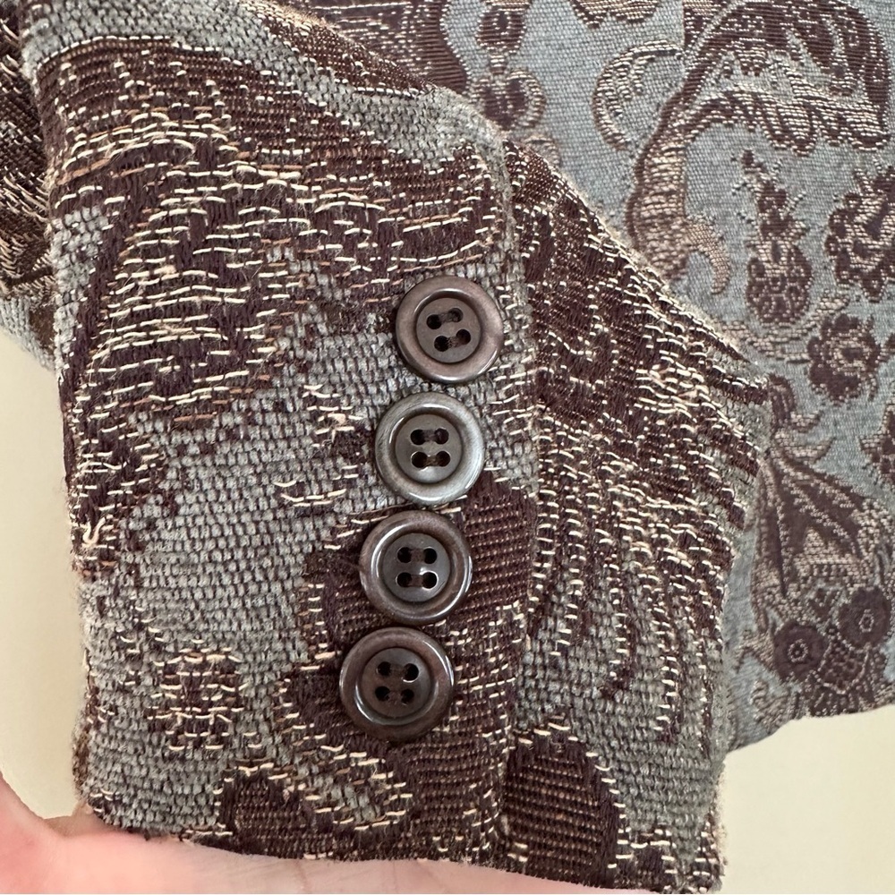 Vintage Women 8P Tapestry Jacket Blazer Blue Brown Career Academia Office Petit - Picture 5 of 12